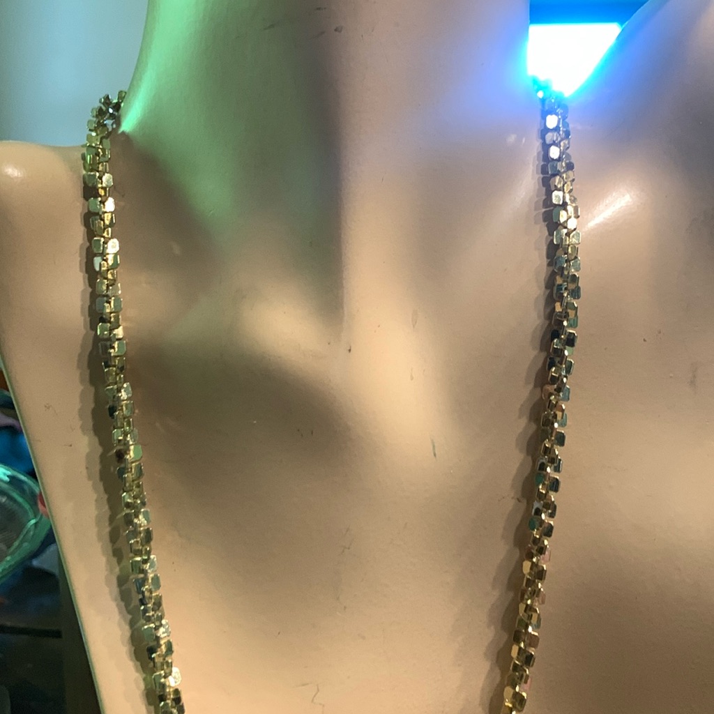 70’s Gold Plated 24” Brutalist Modernist Abstract Necklace Made In Korea